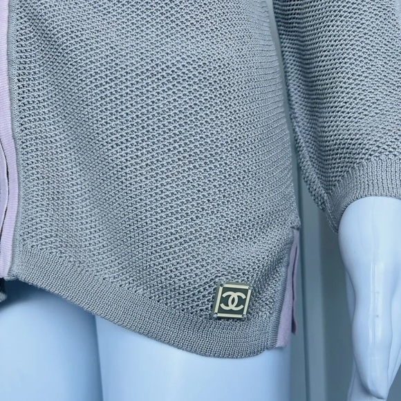 Chanel Spring 2003 03P size 42 jacket grey pink cotton Sports Zip front Logo - Picture 10 of 10